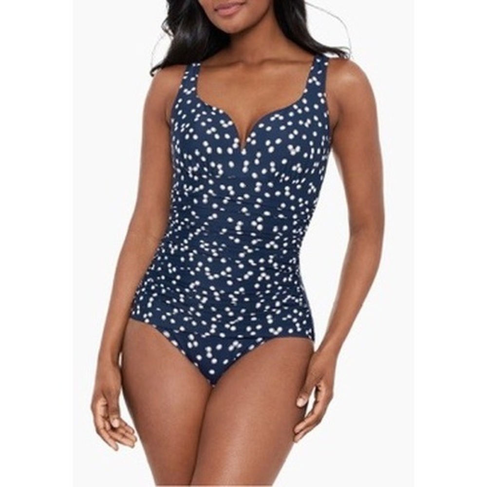 Miraclesuit Cherie Midnight Blue One Piece Swimsuit Polka Dot Tummy Control 10
